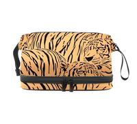 Wild Life Trousse de toilette double couche pour femme et fille Motif tigre, multicolore, 27x15x14 cm/10.6x5.9x5.5 in, Trousse de toilette