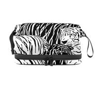 Wild Life Trousse de toilette double couche pour femme et fille Motif tigre, multicolore, 27x15x14 cm/10.6x5.9x5.5 in, Trousse de toilette