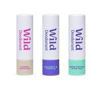 Wild Lot de 3 mini-déodorants aux parfums Fresh Cotton & Sea Salt, Coconut & Vanilla et Cherry Blossom - Format d’essai idéal pour les vacances et les voyages - Sans aluminium ni plastique