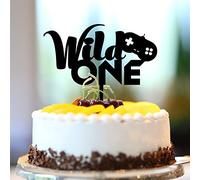 Wild One Décoration de gâteau de baptême de bébé en acrylique noir avec nom personnalisé pour n'importe quel âge numéro un - Cadeau d'anniversaire pour nouveau-né bébé garçon fille - 15,2 cm