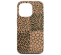 Wild Safari Animal Patchwork Beige Pattern Collage Coque pour iPhone 13 Pro