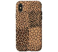 Wild Safari Animal Patchwork Beige Pattern Collage Coque pour iPhone X/XS
