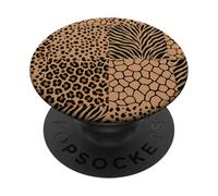 Wild Safari Animal Patchwork Beige Pattern Collage PopSockets PopGrip Adhésif