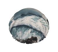 Wild Seas Bonnet de douche réutilisable double couche étanche avec bande élastique pour le bain, le spa, le salon de douche pour homme et femme