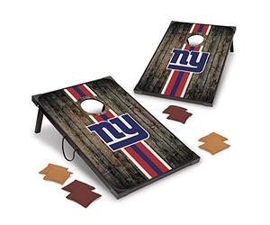 Wild Sports NFL New York Giants Ensemble de Jeu de corniches en MDF de Luxe avec Coins et Tabliers, poignées de Transport Pratiques et 8 poufs de qualité supérieure
