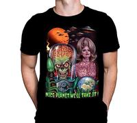 Wild Star Hearts Mars Attacks Nice Planet T-Shirt Homme Film d'Horreur Classique, T-shirt Graphique Noir T-shirt Affiche de Film, Noir , XL
