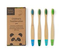 Wild & Stone | Brosse à dents en bambou biologique pour enfants | Paquet de 4 | Poils doux | Manche biodégradable | Sans BPA | Brosses à dents végétaliennes et écologiques pour enfants (Aqua)