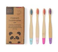 Wild & Stone | Brosse à dents en bambou biologique pour enfants | Paquet de 4 | Poils doux | Manche biodégradable | Sans BPA | Brosses à dents végétaliennes et écologiques pour enfants (Bonbons)