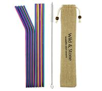 Wild & Stone Pailles réutilisables | acier de couleur arc en ciel | Lot de 8 | Respectueux de L'Environnement, de Qualité Alimentaire et au Lave-Vaisselle