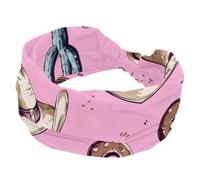 Wild West Chapeau de cowboy cactus sur fond rose Bandeaux de sport élastiques pour femmes, turban large pour les entraînements, yoga, gym, tennis