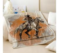 Wild West Cowboy Adventure Couverture en flanelle imprimée ultra douce, style aquarelle, parfaite pour les voyages en plein air et la décoration d'intérieur (01, 100 x 150 cm)
