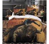 Wild West Cowboy Housse de Couette Microfibre Hypoallergique 3D Imprimé 3 Pièces Taie Ultra Douce Rodeo Action Linge de Lit Respirante Entretien Facile for Adolescent Super king（260x220cm）