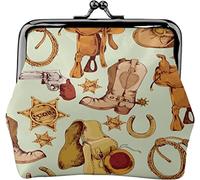 Wild West Cowboy Pattern Buckle Leather Coin Purses Vintage Pouch Kiss Lock Change PurseWallets for Women Girls