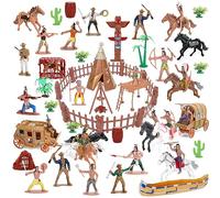 Wild West Cowboys et Indiens Ensemble de jeu en plastique, 77 jouets éducatifs Seau d'Indiens d'Amérique Figurines d'action et accessoires pour enfants garçons filles à partir de 3 ans