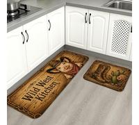 Wild West - Lot de 2 tapis de cuisine doux de style rustique pour sol, style rustique et confortable, lavable, décoration pour éviers, buanderie, salle de bain