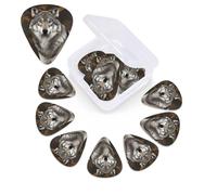 Wild Wild Grey Wolf Lot de 12 médiators avec boîte de rangement, 0,46, 0,71 et 0,96 mm, comprend des médiators fins et moyennes épaisseurs, abstraits pour guitare électrique, ukulélé, basse