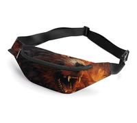 Wild Wolf in the Fire Belt Sac avec sangle réglable, sac à bandoulière léger, mini sac banane mains libres pour la course à pied ou la salle de sport