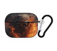Wild Wolf in the Fire Coque pour AirPods Pro avec anneau porte-clés Coque rigide en polycarbonate pour AirPods Pro 2e génération pour homme et femme - Ouverture facile - Protection complète contre les
