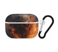 Wild Wolf in the Fire Coque pour AirPods Pro avec anneau porte-clés Coque rigide en polycarbonate pour AirPods Pro 2e génération pour hommes et femmes, ouverture facile, protection contre les chutes