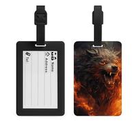 Wild Wolf in the Fire Étiquettes à bagages avec carte d'information et sangle amovible - En TPU durable résistant aux rayures pour valises, sacs de voyage, sacs à dos et sacs de sport