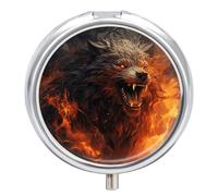 Wild Wolf in the Fire Pilulier à 3 compartiments pour sac à main ou poche Mini pilulier en métal pour médicaments quotidiens pour contenir des vitamines, de l'huile de poisson