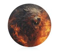 Wild Wolf in the Fire Planche à découper pour cuisine, mini planche à découper ronde en verre trempé, bloc à découper pour pique-nique, pizza, viande, fruits (20 cm)