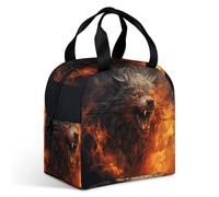 Wild Wolf in the Fire Sac à déjeuner de grande capacité, boîte à déjeuner isotherme étanche pour homme et femme, sac isotherme portable pour bureau, voyage et pique-nique