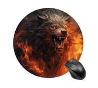 Wild Wolf in the Fire Tapis de souris rond à glissement lisse Tapis de souris de jeu extra densité portable confortable pour bureau, maison, bureau, 20 x 20 cm