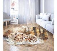 Wild Wolf Pack Lavable Cercle Tapis Automne Faune Rond Tapis À Pou pour La Maison Salle À Manger Entrée De Chevet Décor De Sol 244cm（Rond）