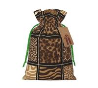Wild Zoo Sacs de Noël imprimés avec cordon de serrage avec ruban de Noël vert - Pochettes cadeaux réutilisables en toile de jute avec cordon de serrage, taille M