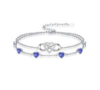 Wildari Bracelet de cheville/bracelet à maillons en argent sterling 925 avec pierre de naissance en forme de cœur et symbole de l'infini - Réglable - Cadeau d'anniversaire, de fête des mères - Cadeau