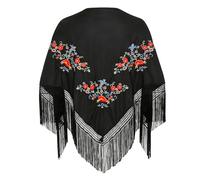 Wildarms Châle de Sévillane brodé avec franges pour flamenco foire costume de danse traditionnelle femme, Noir , S