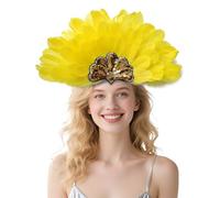 Wildarms Coiffe à plumes à paillettes pour femme - Accessoire de costume pour carnaval, mariage, Halloween, bal masqué, fête costumée, jaune, taille unique