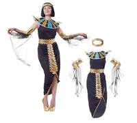 Wildarms Costume de déesse égyptienne - Robe de fête inspirée de Cléopâtre avec accessoires pour Halloween, Noël et carnaval (doré, taille S)
