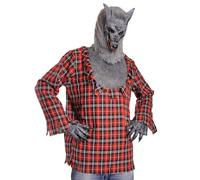 Wildarms Costume de loup-garou d'horreur pour homme : masque réaliste, chemise en fourrure et gants griffes, idéal pour Halloween et cosplay, Rouge, X-Large