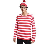 Wildarms Déguisement Complet de Wally ! Chemise Rayures Rouge/Blanche + Lunettes + Chapeau - Triomphez à Halloween, Cosplay et Fêtes Adultes (L/XL)