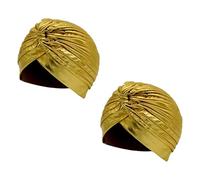 Wildarms Lot de 2 turbants plissés unisexes pour carnaval, fête, déguisements et festivals (doré)