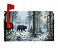 Wilderness Couverture magnétique rustique pour boîte aux lettres Motif ours | Paysage forestier, couvercle de boîte aux lettres, paysage d'hiver, citation inspirée de la nature, cadeau pour amateur de