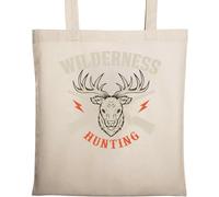 Wilderness Hunting Big Game Logo Sac fourre-tout en coton écologique naturel Beige