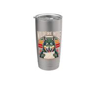 Wildfire Wolf Lit Fire And Land Gobelet isotherme en acier inoxydable double paroi