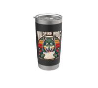 Wildfire Wolf Lit Fire And Land Gobelet isotherme en acier inoxydable double paroi