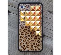 Wildflower Cases Fashion Cute Gold Studded Pyramid Case for iPhone 4/4S - Retail Packaging - Leopard