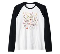 Wildflower Meadow Botanical Illustration, Vintage Floral Na Manche Raglan