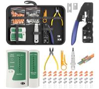 WildFun Kit d'outils de sertissage RJ45, kit d'outils de sertissage Ethernet avec 20 connecteurs de passage et bottes de protection, testeur de câble réseau, pince à dénuder et coupe-fil dans un sac e