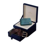 WILDHORN Panier cadeau pour homme avec portefeuille et ceinture en cuir, coffret cadeau pour ami, petit ami, mari, père, fils, etc. (New Blue Hunter)