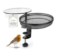 WILDLIFE HOME Distributeur de nourriture pour oiseaux, avec bain d'oiseaux, à suspendre, balcon, 2 en 1, avec distributeur de nourriture, avec support de balcon en métal