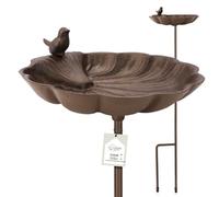 wildlife home Grand bain d'oiseaux debout sur piquet - Distributeur de nourriture pour oiseaux avec piquet de terre - Bain d'oiseaux en fonte - Résistant au gel - Pour oiseaux sauvages