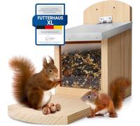 WILDLIFE HOME Mangeoire pour écureuils XL avec toit en métal I Mangeoire en bois massif vissé I Résistant aux intempéries et non traité I Maison pour écureuils