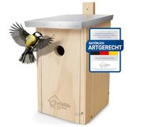 WILDLIFE HOME Nichoir à mésanges avec toit en métal pour mésanges charbonnières & Co. I selon NABU en bois massif vissé I Résistant aux intempéries & Non traité I Maison d'oiseaux à suspendre