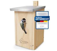 WILDLIFE HOME Nichoir mésanges avec toit en métal pour mésanges bleues, etc. I selon NABU en bois massif vissé I résistant aux intempéries et non traité I Nichoir à oiseaux à suspendre